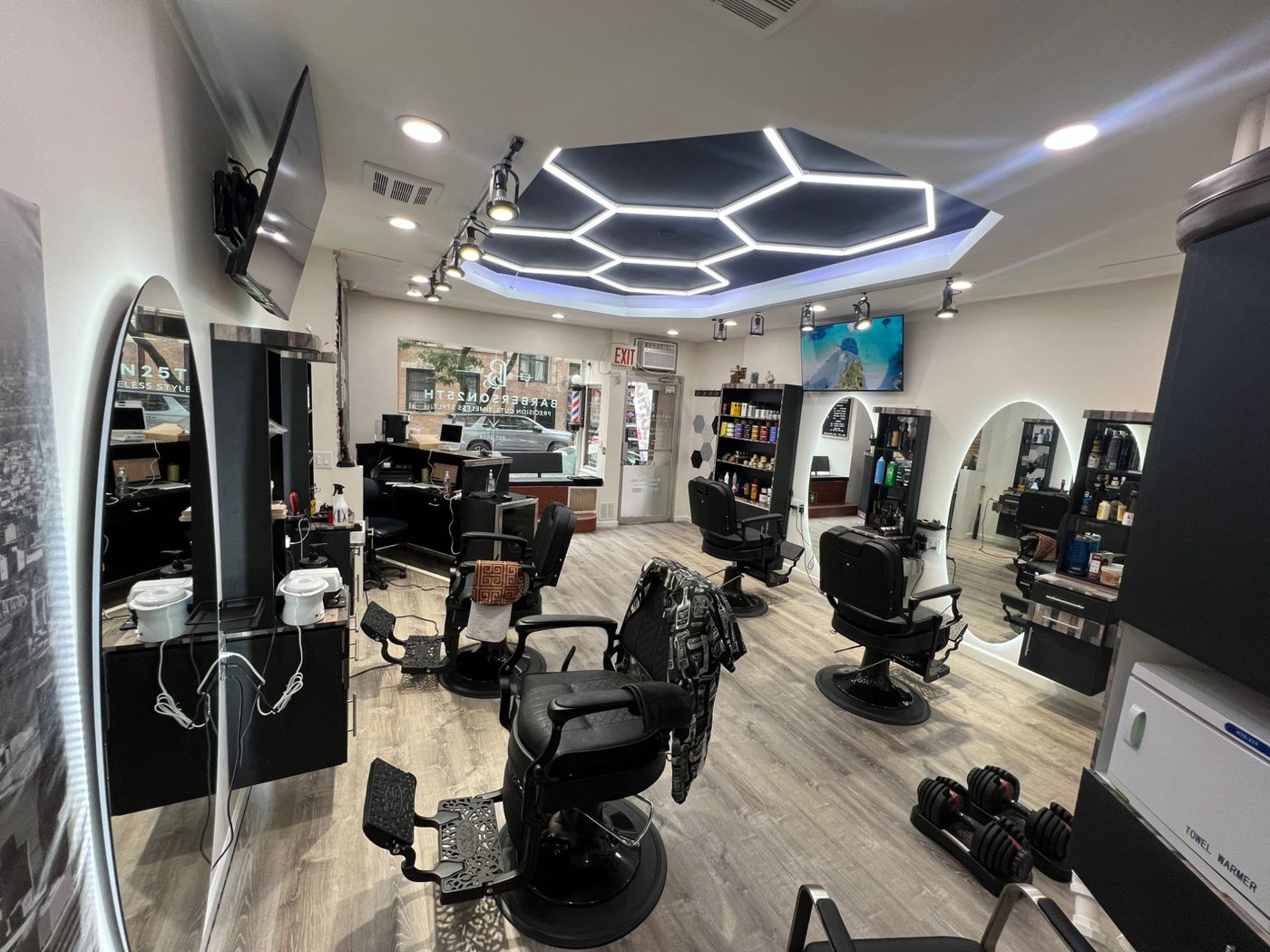 Interior of Barbers on 25th, view toward the chairs and styling stations